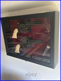Gun Display Case Double Wood 16 x 13 In Handgun Pistol Revolver Lock Shadow Box Gun Display Case Double Wood 16 x 13 In Handgun Pistol Revolver Lock Shadow Box