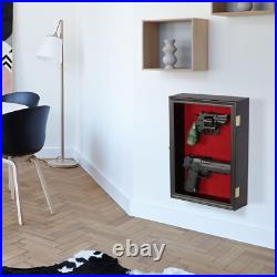 Gun Display Case Double Wood 16 x 13 In Handgun Pistol Revolver Lock Shadow Box