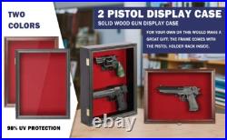 Gun Display Case Double Wood 16 x 13 In Handgun Pistol Revolver Lock Shadow Box