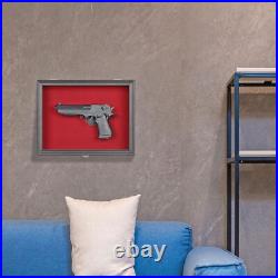 Gun Display Case Double Wood 16 x 13 In Handgun Pistol Revolver Lock Shadow Box