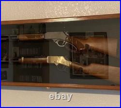 Gun Display Case LED Light Walnut & Black Rifle Cabinet Wood Wall Shadow Box