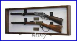 Gun Display Case LED Light Walnut & Black Rifle Cabinet Wood Wall Shadow Box