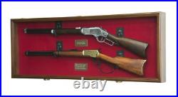 Gun Display Case LED Light Walnut & Black Rifle Cabinet Wood Wall Shadow Box