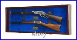 Gun Display Case LED Light Walnut & Black Rifle Cabinet Wood Wall Shadow Box