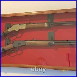 Gun Display Case LED Light Walnut & Black Rifle Cabinet Wood Wall Shadow Box
