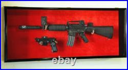 Gun Display Case LED Light Walnut & Black Rifle Cabinet Wood Wall Shadow Box