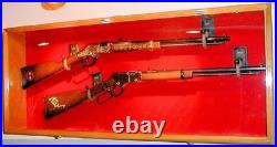 Gun Display Case LED Light Walnut & Black Rifle Cabinet Wood Wall Shadow Box