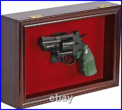 Gun Display Case Mahogany Wood 15 x 10 Handgun Pistol Revolver Lock Shadow Box Gun Display Case Mahogany Wood 15 x 10 Handgun Pistol Revolver Lock Shadow Box