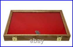 Gun Display Case Pistol 18 x 12 x 3 Revolver Knife Oak Green Wood USA Shadow Box