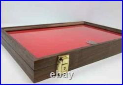 Gun Display Case Pistol 18 x 12 x 3 Revolver Walnut & Blue Wood USA Shadow Box