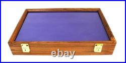 Gun Display Case Pistol 18 x 12 x 3 Revolver Walnut & Blue Wood USA Shadow Box