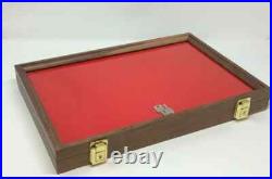 Gun Display Case Pistol 18 x 12 x 3 Revolver Walnut & Blue Wood USA Shadow Box