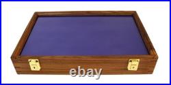 Gun Display Case Pistol 18 x 12 x 3 Revolver Walnut & Blue Wood USA Shadow Box