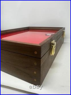 Gun Display Case Pistol 18 x 12 x 4 Revolver Walnut & Blue Wood USA Shadow Box