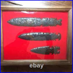 Gun Display Case Pistol 18 x 12 x 4 Revolver Walnut & Blue Wood USA Shadow Box