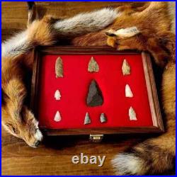 Gun Display Case Pistol 18 x 12 x 4 Revolver Walnut & Blue Wood USA Shadow Box