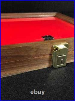 Gun Display Case Pistol 18 x 12 x 4 Revolver Walnut & Blue Wood USA Shadow Box