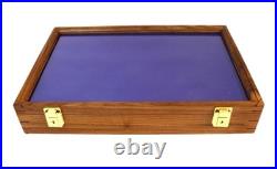 Gun Display Case Pistol 18 x 12 x 4 Revolver Walnut & Blue Wood USA Shadow Box