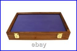Gun Display Case Pistol 18 x 12 x 4 Revolver Walnut & Blue Wood USA Shadow Box