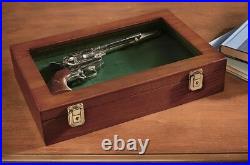 Gun Display Case Walnut Green Felt Handgun Pistol Revolver Watch Lock Shadow Box