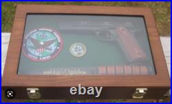 Gun Display Case Walnut Green Felt Handgun Pistol Revolver Watch Lock Shadow Box