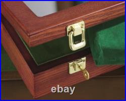 Gun Display Case Walnut Green Felt Handgun Pistol Revolver Watch Lock Shadow Box