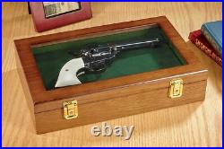 Gun Display Case Walnut Green Felt Handgun Pistol Revolver Watch Lock Shadow Box