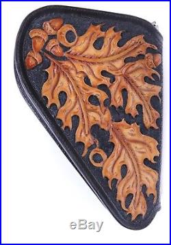 HAND MADE TOOLED LEATHER Small PISTOL GUN RUG CASE BROWN FLEECE LINED OAK LEAVES