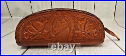 Hand Crafted Hand Tooled Horse Leather Pistol Handgun Case Leather Pockets Zippe Hand Crafted Hand Tooled Horse Leather Pistol Handgun Case Leather Pockets Zippe