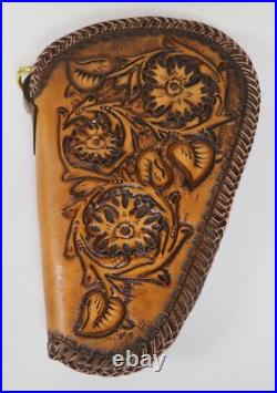 Hand Crafted Small Brown Leather Gun Case Tooled Western Floral Fleece Lined Hand Crafted Small Brown Leather Gun Case Tooled Western Floral Fleece Lined