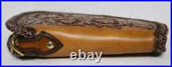 Hand Crafted Small Brown Leather Gun Case Tooled Western Floral Fleece Lined Hand Crafted Small Brown Leather Gun Case Tooled Western Floral Fleece Lined