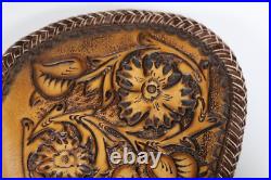 Hand Crafted Small Brown Leather Gun Case Tooled Western Floral Fleece Lined Hand Crafted Small Brown Leather Gun Case Tooled Western Floral Fleece Lined