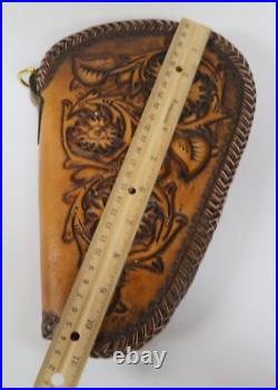 Hand Crafted Small Brown Leather Gun Case Tooled Western Floral Fleece Lined Hand Crafted Small Brown Leather Gun Case Tooled Western Floral Fleece Lined