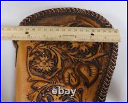 Hand Crafted Small Brown Leather Gun Case Tooled Western Floral Fleece Lined Hand Crafted Small Brown Leather Gun Case Tooled Western Floral Fleece Lined