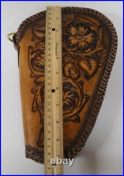 Hand Crafted Small Brown Leather Gun Case Tooled Western Floral Fleece Lined Hand Crafted Small Brown Leather Gun Case Tooled Western Floral Fleece Lined