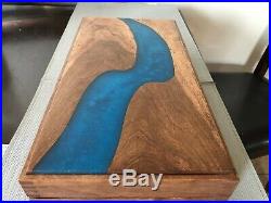 Hand Crafted Solid wood Storage boxes, gun case, display box blue Epoxy