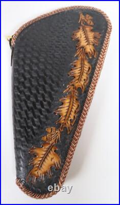 Hand Crafted Tooled Brown Leather Gun Revolver Case Large Fleece Lined Oak Leaf Hand Crafted Tooled Brown Leather Gun Revolver Case Large Fleece Lined Oak Leaf