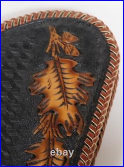 Hand Crafted Tooled Brown Leather Gun Revolver Case Large Fleece Lined Oak Leaf Hand Crafted Tooled Brown Leather Gun Revolver Case Large Fleece Lined Oak Leaf