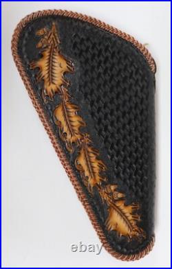 Hand Crafted Tooled Brown Leather Gun Revolver Case Large Fleece Lined Oak Leaf Hand Crafted Tooled Brown Leather Gun Revolver Case Large Fleece Lined Oak Leaf