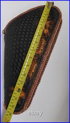 Hand Crafted Tooled Brown Leather Gun Revolver Case Large Fleece Lined Oak Leaf Hand Crafted Tooled Brown Leather Gun Revolver Case Large Fleece Lined Oak Leaf