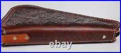 Hand Crafted Tooled Floral Brown Leather Gun Case Rug Medium Size Nice Quality