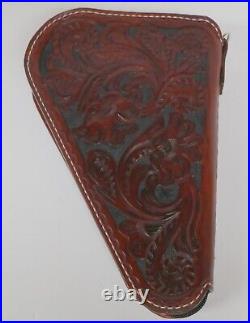 Hand Crafted Tooled Floral Brown Leather Gun Case Rug Medium Size Nice Quality