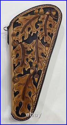 Hand Crafted Tooled Leather Large Gun Revolver Case Oak Leaf Heirloom Quality