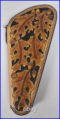Hand Crafted Tooled Leather Large Gun Revolver Case Oak Leaf Heirloom Quality Hand Crafted Tooled Leather Large Gun Revolver Case Oak Leaf Heirloom Quality