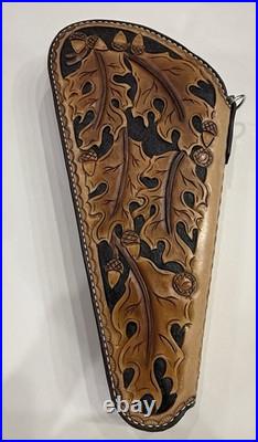 Hand Crafted Tooled Leather Large Gun Revolver Case Oak Leaf Heirloom Quality