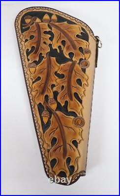 Hand Crafted Tooled Leather Large Gun Revolver Case Oak Leaf Heirloom Quality Hand Crafted Tooled Leather Large Gun Revolver Case Oak Leaf Heirloom Quality