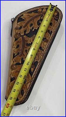 Hand Crafted Tooled Leather Large Gun Revolver Case Oak Leaf Heirloom Quality
