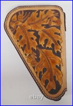 Hand Crafted Tooled Leather Medium Gun Rug Case Oak Leaf Heirloom Quality