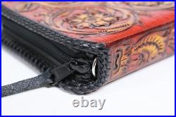 Hand Crafted Tooled Leather Medium Gun Rug Case Western Floral Brown / Red Hand Crafted Tooled Leather Medium Gun Rug Case Western Floral Brown / Red