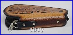 Hand Crafted Tooled Leather Small Gun Case Rug Brown Western Floral Fleece Lined